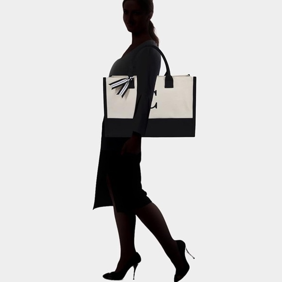 Black & White Personalized Initial Jute/Canvas Tote Bag - Picture 5 of 5